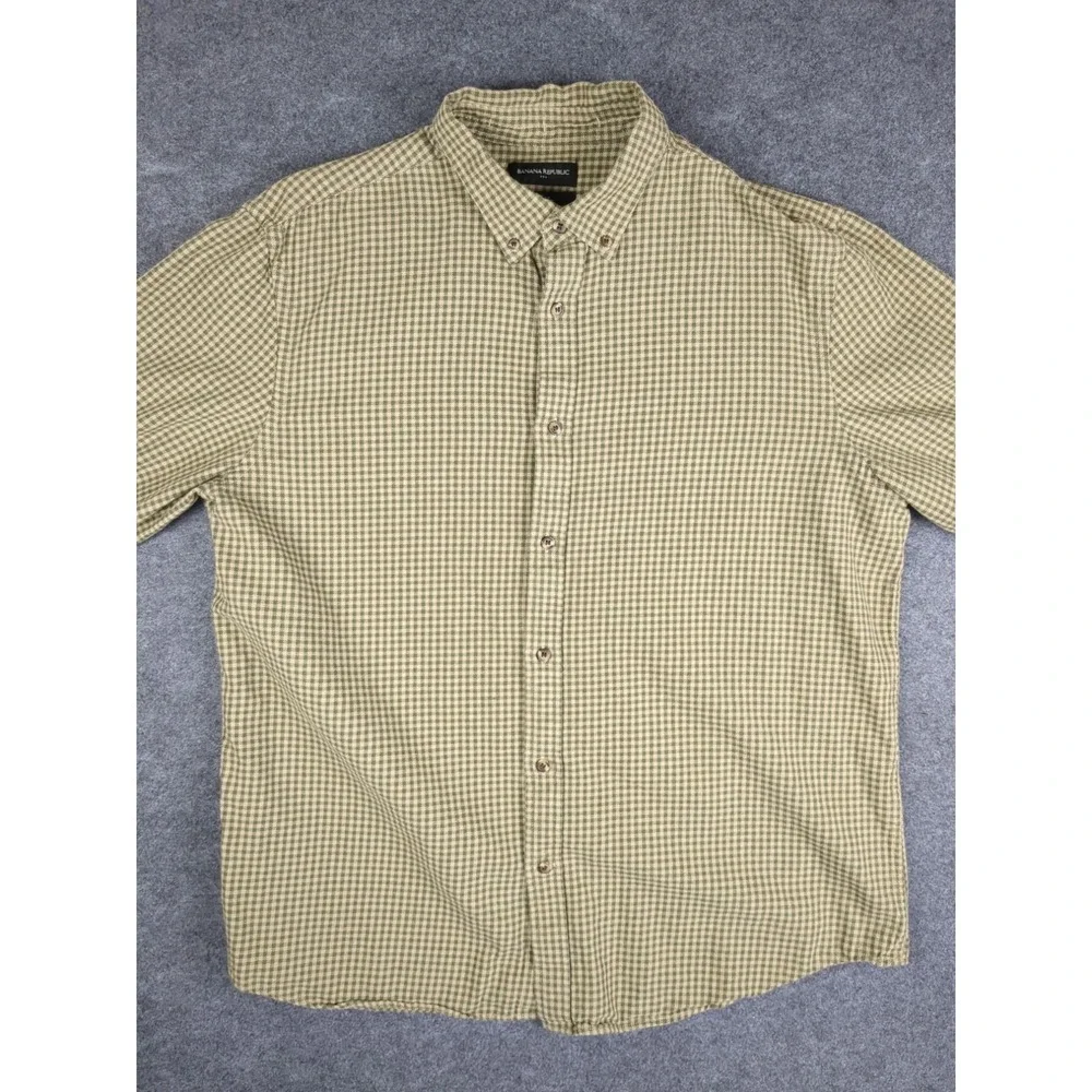 Banana Republic Mens Slim Fit Yellow Plaid Button-Down Shirt XL 100% Cotton Long